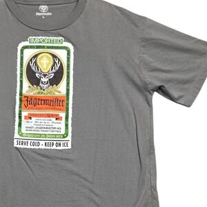 Jagermeifter Mens Gray Short Sleeve Graphic T-Shirt Label‎ Graphics Size Large
